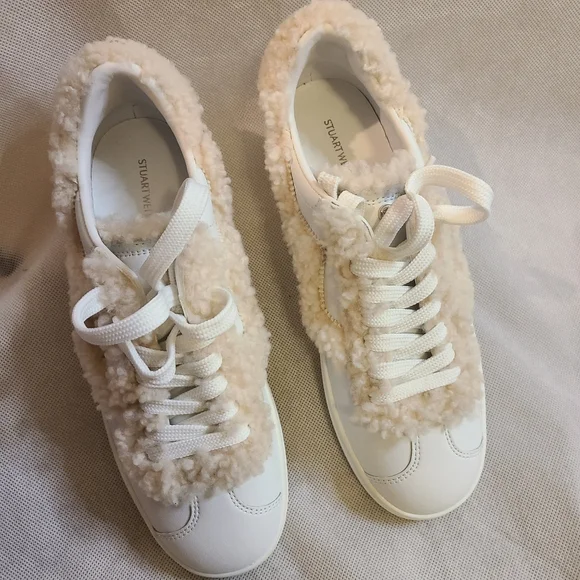 Stuart Weitzman Daryl Lace-up Fur Trim Sneaker Sz 6B
